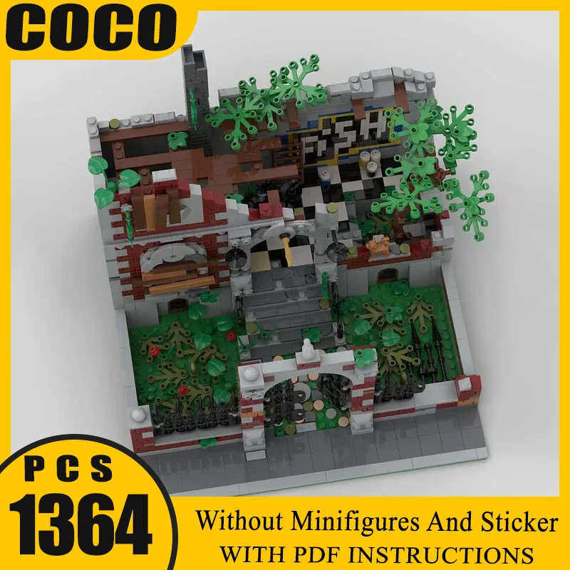 

Moc Building Block Модульная разрушенная модель виллы Технология Кирпич DIY Сборка Модульная городская игрушка с видом на улицу для подарка
