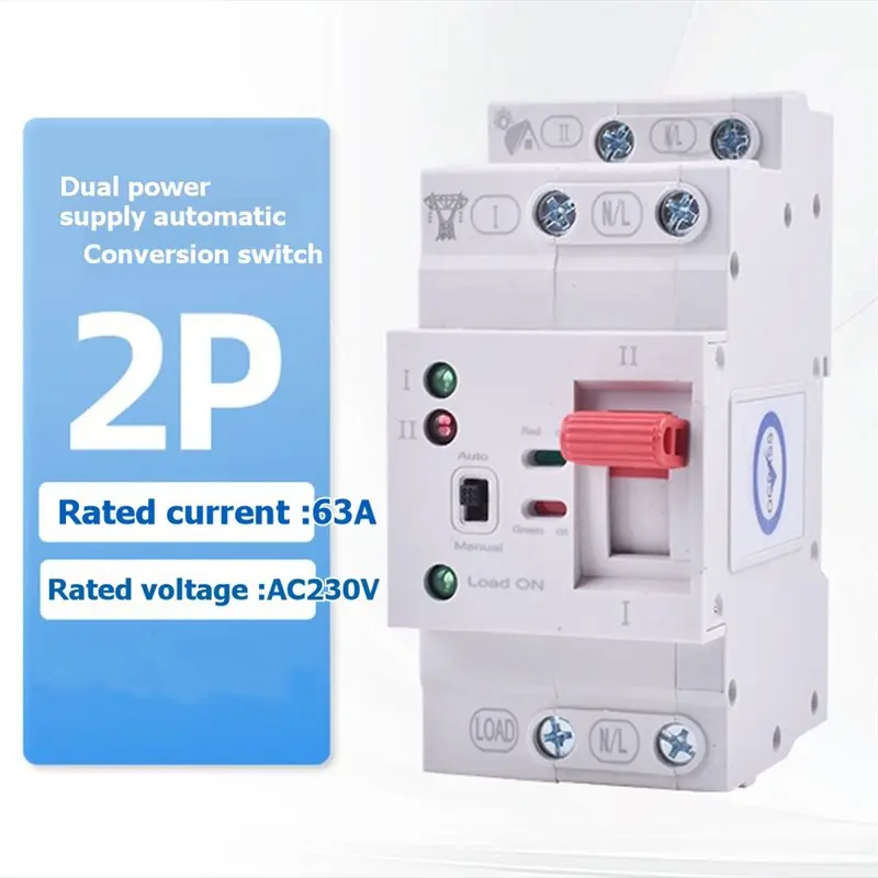 TFORU-Din Rail 2P ATS Electric Switch Manual Transfer Switch 230V Coil PC Type Switch City Power To Generator 63A