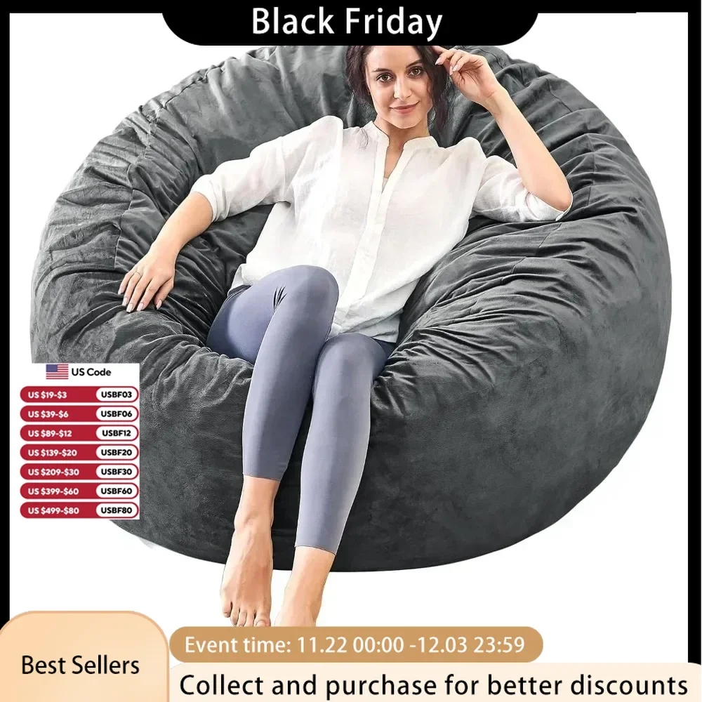 Memory Foam Furniture Bean Bag Chair - with Soft Microfiber Covered Sofa - Fluffy Sofa Bedroom University Dormitory -4FT, Grey