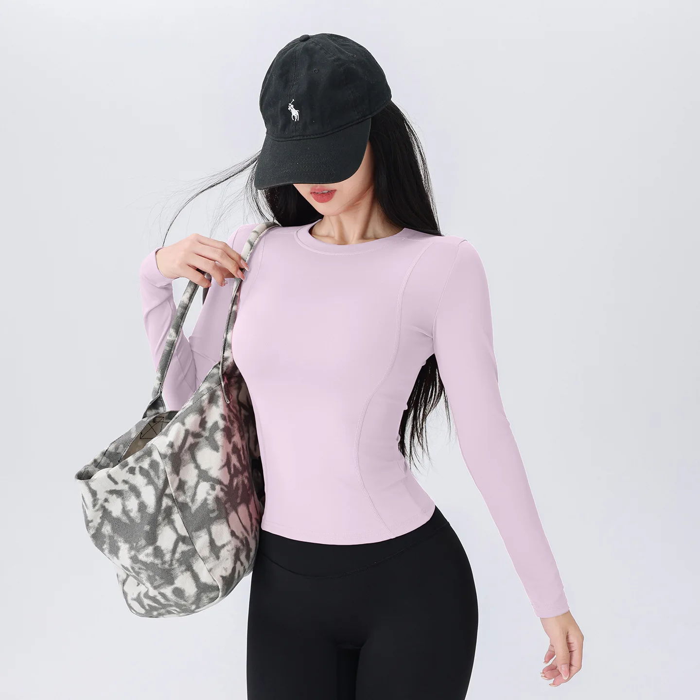 

Женский утягивающий топ для фитнеса, рубашка для йоги с круглым вырезом и длинными рукавами, дышащая и высокоэластичная, быстросохнущая для утреннего бега