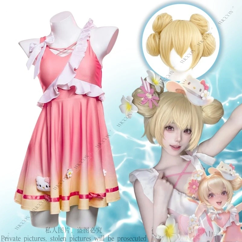 

Xiao Qiao Anime Xiaoqiao Cosplay Costumes Wig Cute Loli Dress Summer Beach Swimsuit Game King of Glory Woman Halloween Party