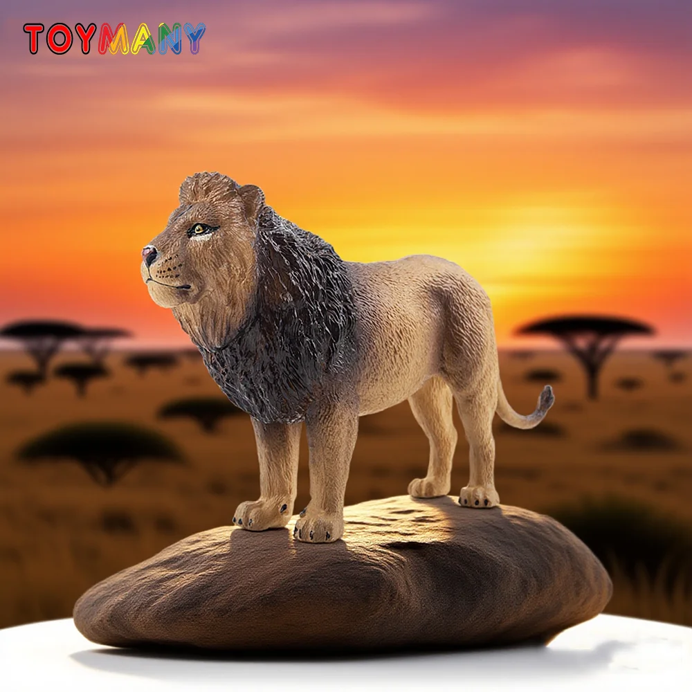 

Toymany Simulation Standing Lion Wildlife Animal Model Cake Toppers for Kids Children Gift Set, Mini Collectible Figurines