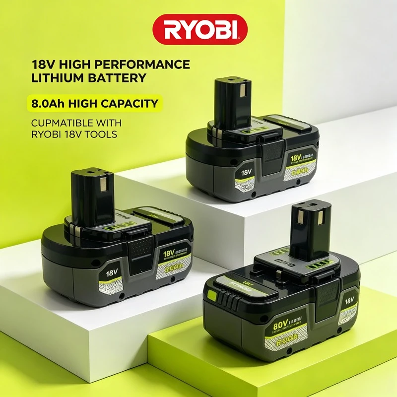 100% Original RYOBI 18V 6.0Ah One+ P108 Battery, Long-lasting Rechargeable Li-ion Battery for P107 RB18L50 RB18L20 Power Tools