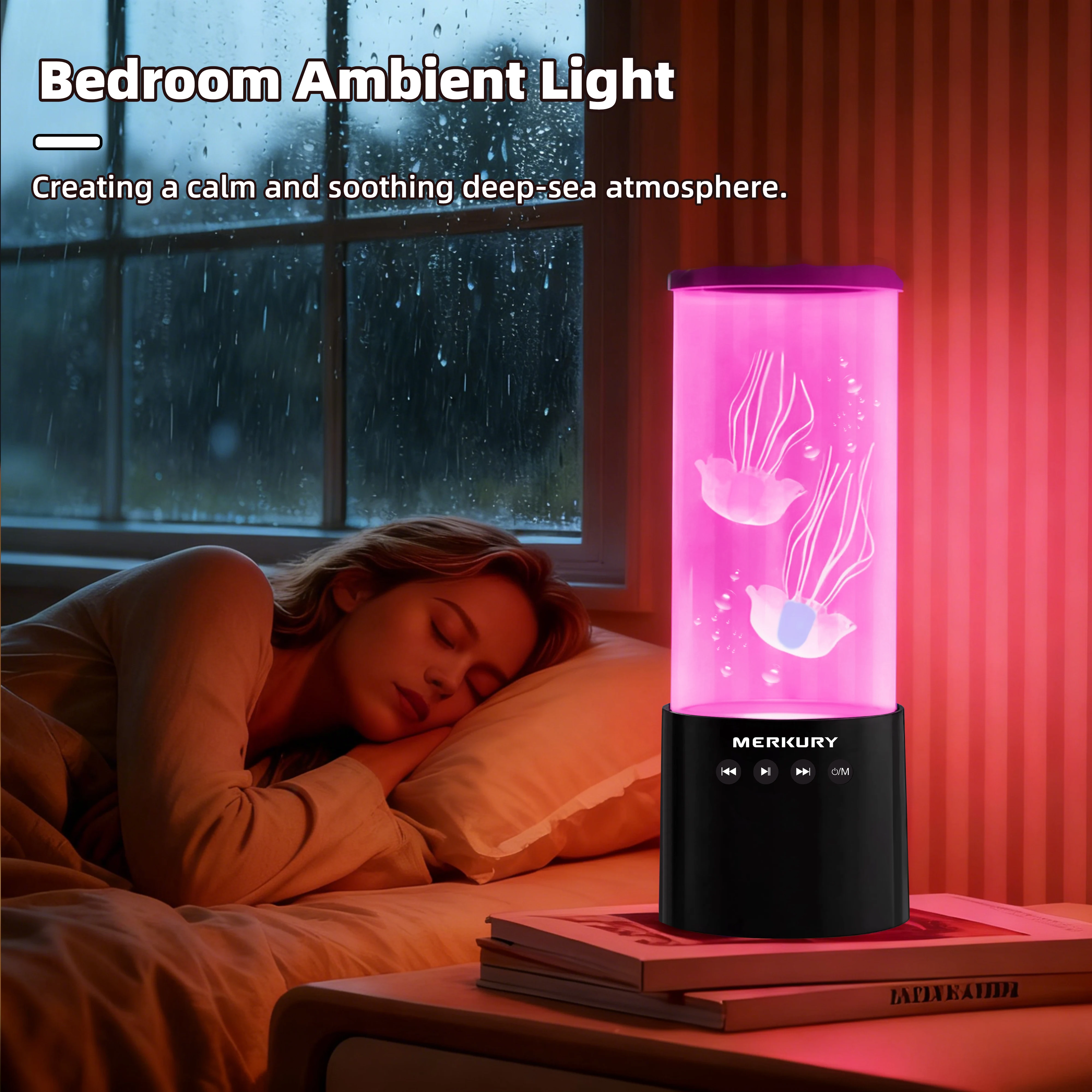 مصباح ليلي LED متغير اللون، حوض سمك أسطواني بسيط، محاكاة فقاعة، ديكور منزلي مع صوت وبلوتوث