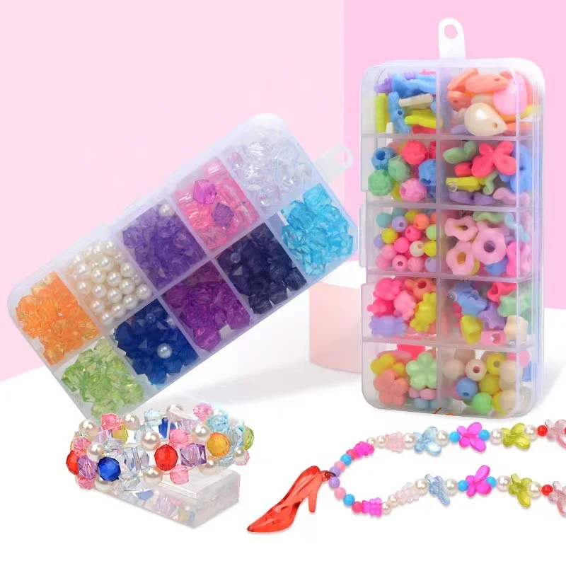 Crystal Children DIY beaded transparent box packaging, acrylic beads Puzzle Toys DIY hand beaded bracelet birthday gift