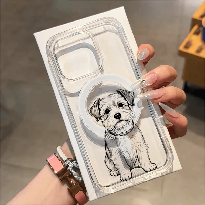 Creative Art Lines Puppy Magnetic Phone Case For iPhone 17 Pro Max 16e 16 15 14 13 12 11 Pro Air X XR XS Max 7 8Plus Clear Cover product photo