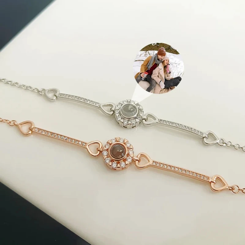 Custom photo Projection Bracelet Jewelry with Silver/Rose Gold Color Personalized Couple Bangles Gift Jewelry for Men Women