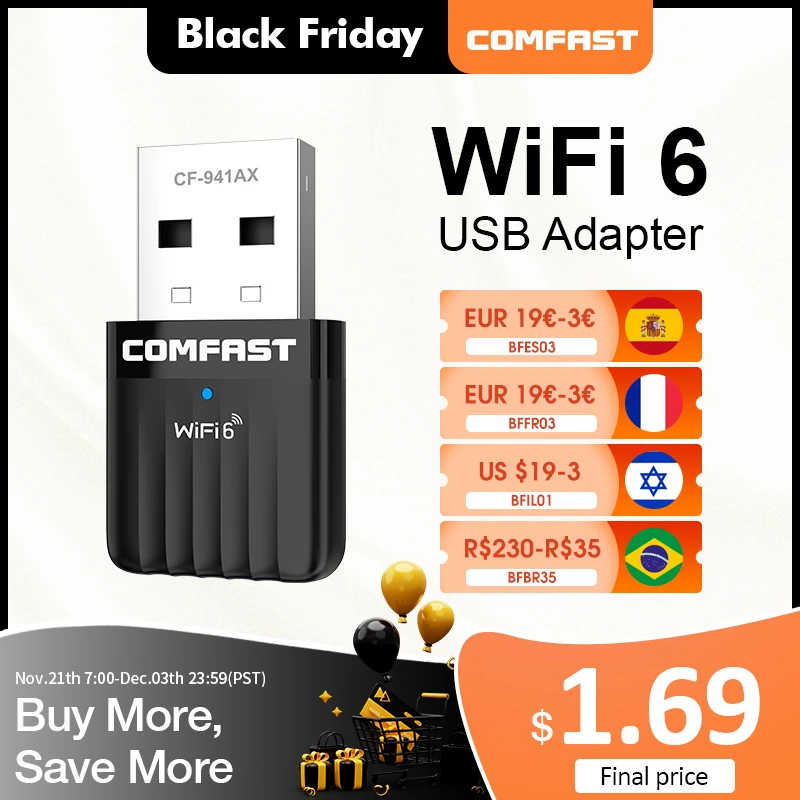 Adaptador Wifi 6 Mini USB WIFI 6 Dongle tarjeta de red 2,4 GHz Cle Wi-Fi Lan adaptador controlador gratis PC portátil 600M 300M 150M receptor