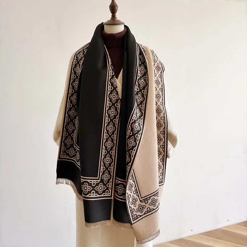 

Comfort Vintage Jacquard Acrylic Cashmere Scarf Long Shawl Women Winter Neckerchief Summer Cape Double Sides Mother Gifts