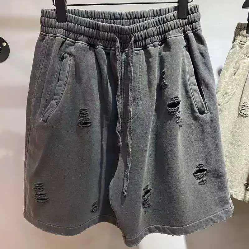 

Fashion Brand Washed Vintage Hole Five-Point Sweatpants Casual Hip Hop Style Sport Leisure All-Match Pants