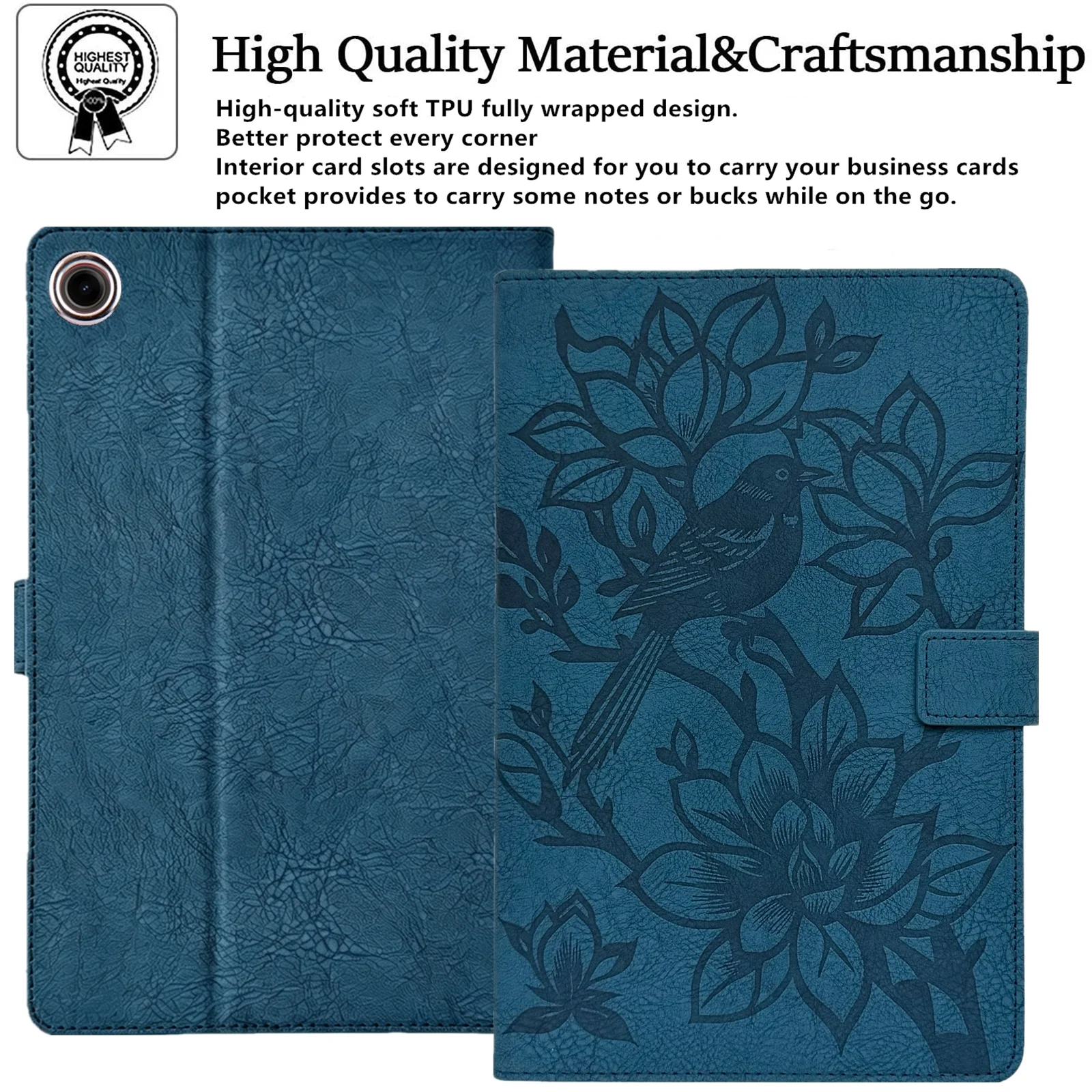 Tablet Case for Amazon Fire HD 10 (2019)  /  (2017)  /  (2015) Embossed Magpie Pattern TPU PU Protective Cover with Card Slots - view 5