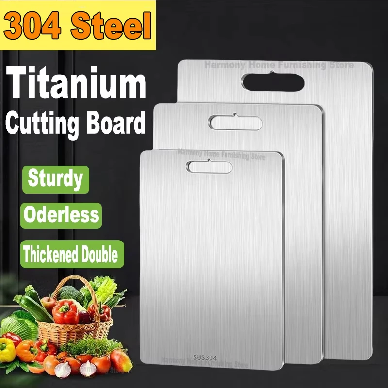 

Титановые разделочные доски для кухни, доска из нержавеющей стали 316, утолщенная двухсторонняя пищевая портативная разделочная фруктовая мясо