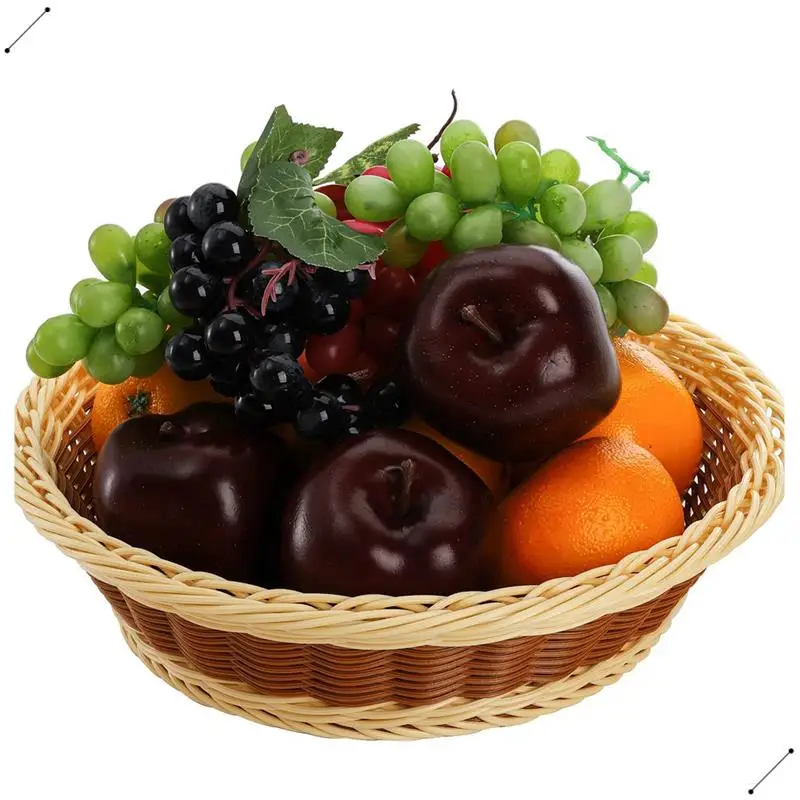 3Pcs Woven Breads Baskets 11.5 Inch Round Fruit Basket Stackable Food Serving Holder For Kitchen