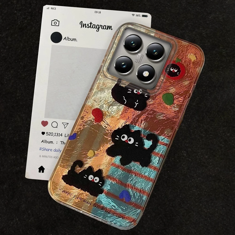 الرجعية لصق ليوبارد نمط القط الجليدي الملمس الفتيات النساء جراب هاتف ل Xiaomi 14T 13T برو 11 لايت 5G NE غطاء مقاوم للصدمات