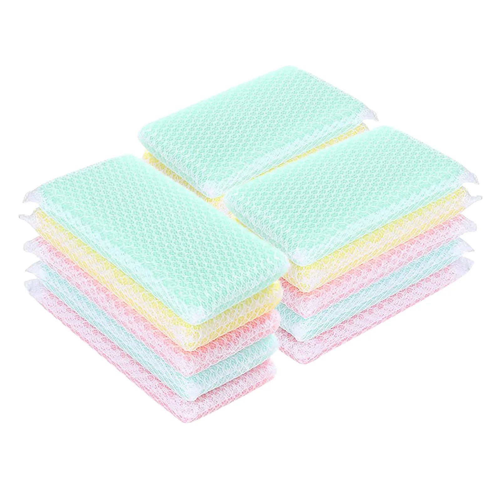 Pack Of 15 Kitchen Dishwashing Sponges Mesh Net Scouring Pad Multi Color Odor Sponge For Home Dish Cleaning Wall Spray And Brush