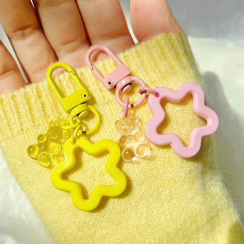 10pcs Metal Keyrings Buckle With Stars Bear Pendant Colored Keychain For Diy Jewelry Making Key Ring Accessories Wholesale