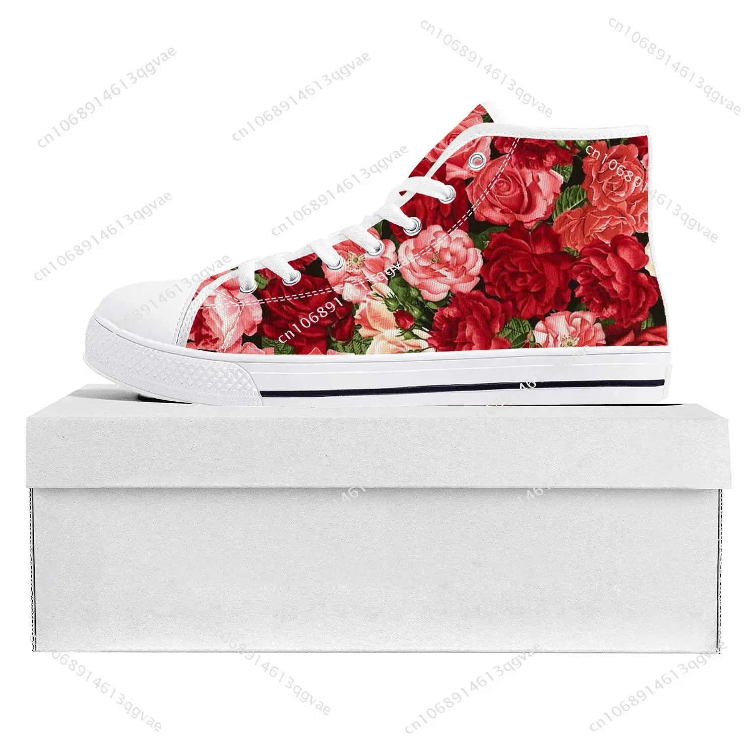 Rose Pattern Design High Top High Quality Sneakers Mens Womens Teenager Canvas Sneaker Casual Couple Shoes Custom Made Shoe