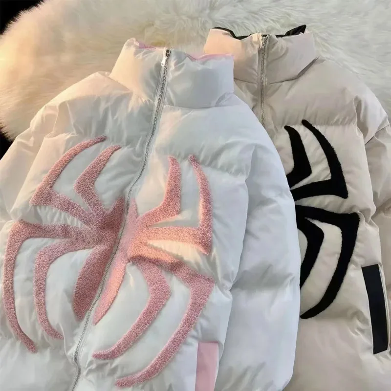 Una arena de osos americano Retro araña flocado ropa acolchada de algodón para hombres y mujeres invierno suelto Ins cálido 2025 nuevo