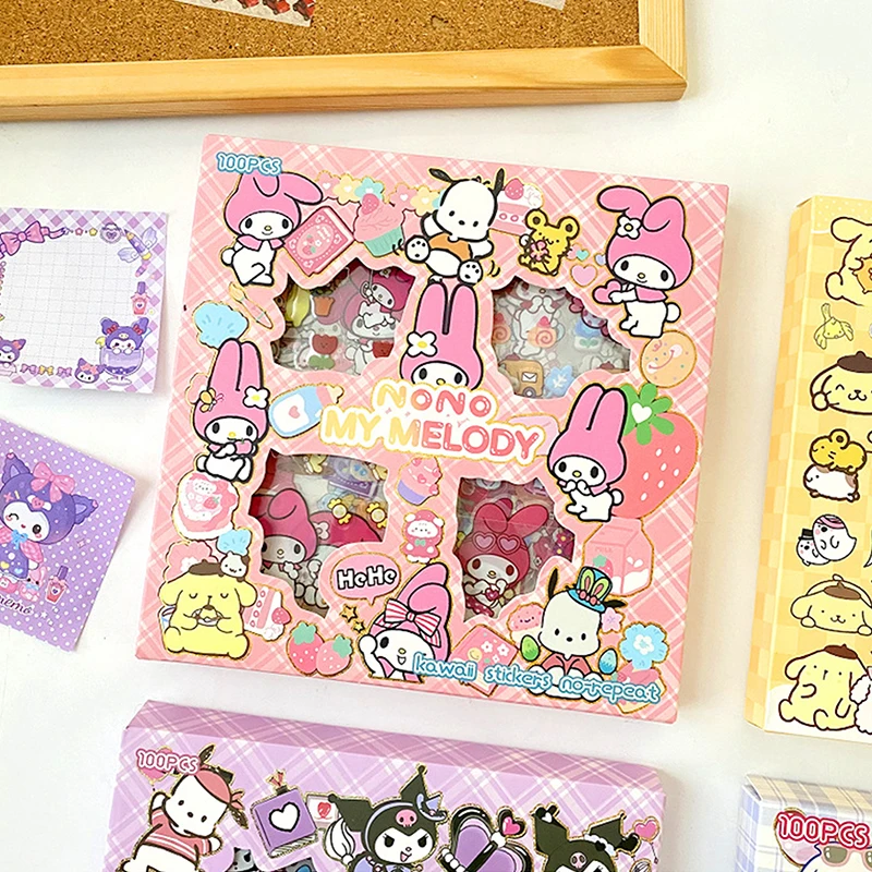 Imagem -05 - Sanrio Minha Melody Pachacco Adesivos Bonitos Gift Box Grupo Telefone Faça Você Mesmo Impermeável dos Desenhos Animados Adesivo Decorativo Materia 100 Pcs