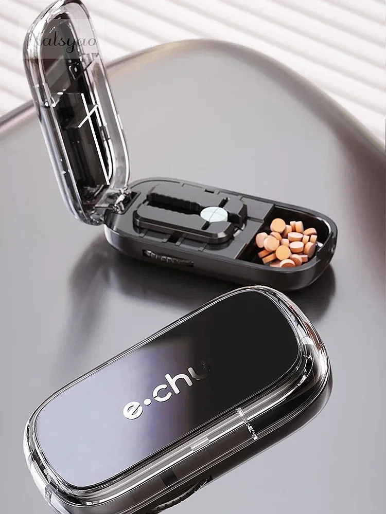 Adjustable Pill Cutter Splitter for Multiple Pills at a Time 1/2 1/4 Tablet Cutter with Hidden Sharp Blade Dustproof