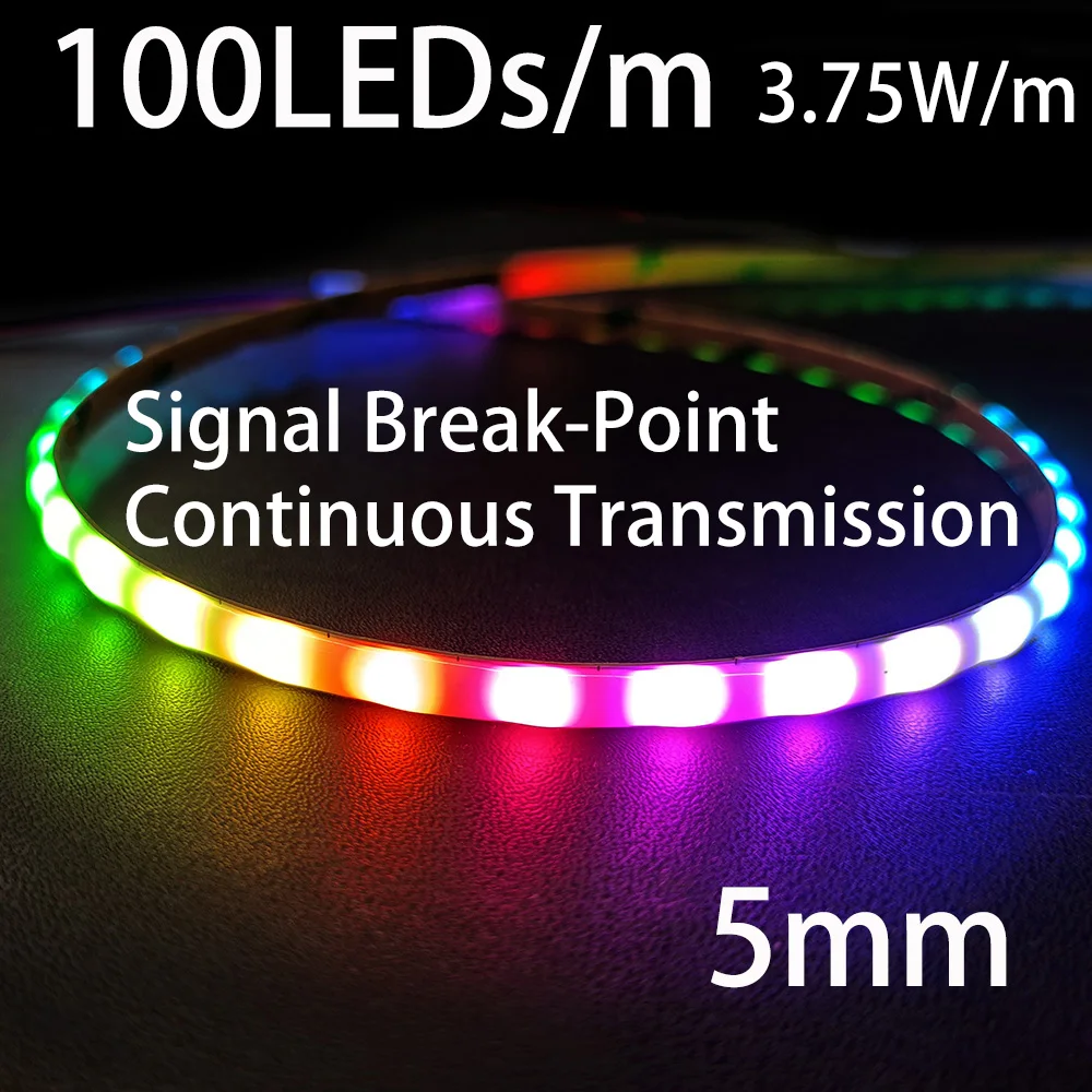 

WS2813 Break-point Continuous Transmission COB LED Strip Lights 100LED/m 5mm 5V Dream Colour 4 Wire RGB-IC (Upgraded WS2812B)