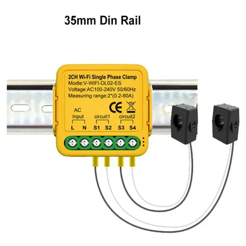 HHO-2X Tuya Bilateral Wifi Energy Meter 80A With Clamp CT Kwh Power Electricity Consumption Monitor For Alexa Google Home(B)