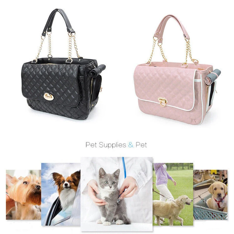 Imagem -02 - Bolsa de Viagem de Couro Portátil para Animais de Estimação Cachorro Cão Gato Respirável Malha Chihuahua Saída Bolsa Pequena