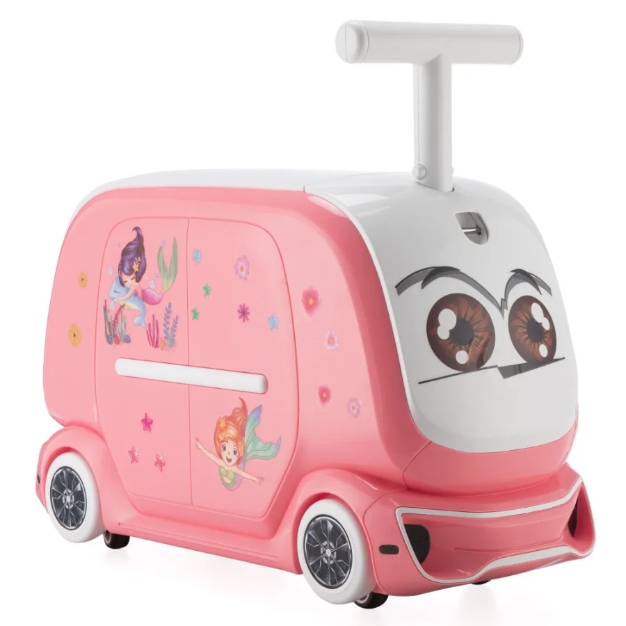 

Ride on Suitcase with Storage Space Pulling Rope and Stickers Pink