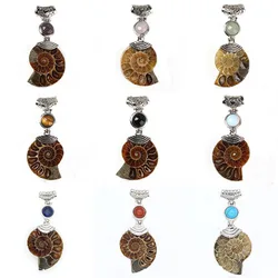 Natural Different Size and Color Ammonite Reliquiae Purple Color Black Onyx Tiger Eye Stone Cabochon Beads Pendant Charm Jewelry