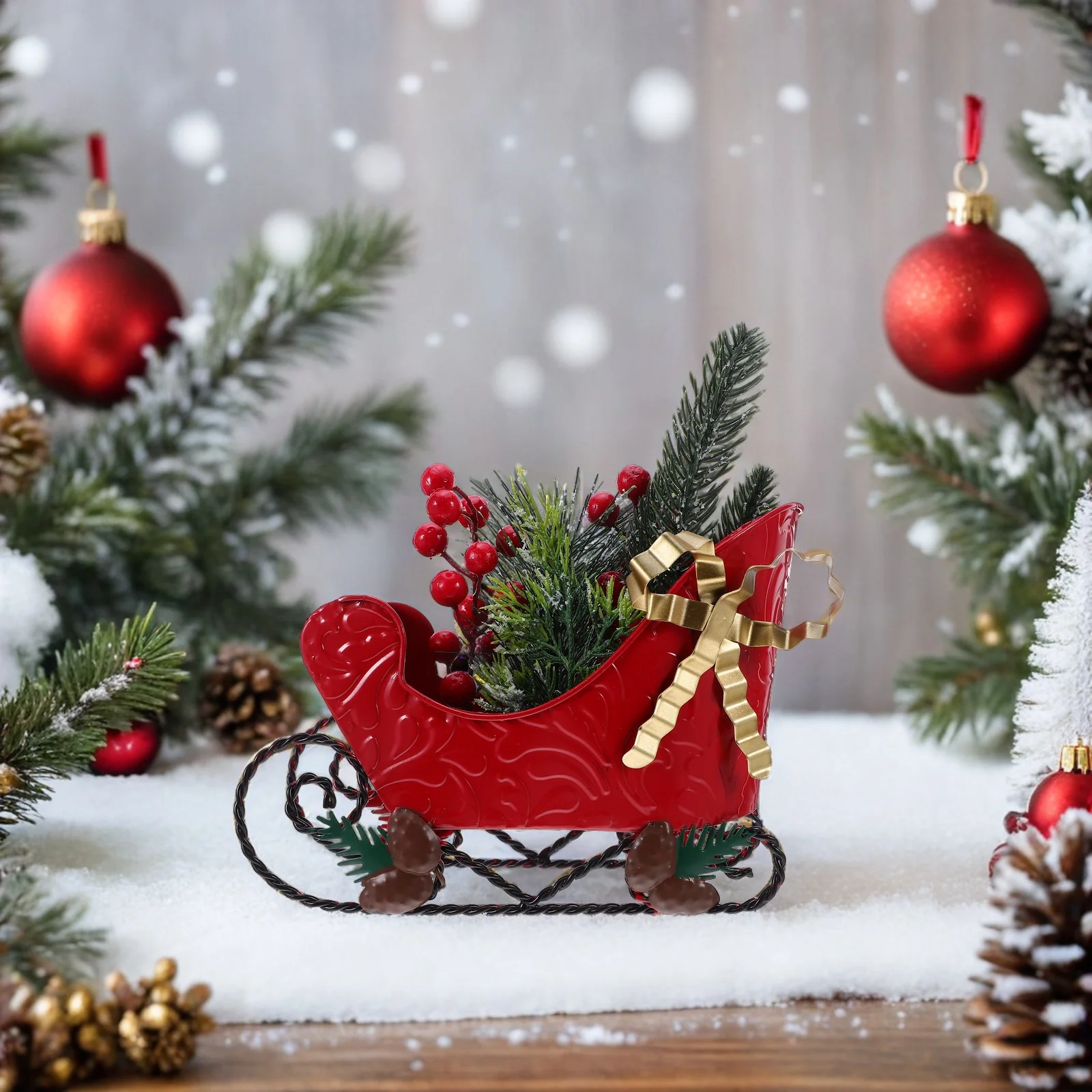 

Christmas Sleigh Metal Vintage Tabletop Decor For Home Office Shelf Sled Ornament Small Desktop Holiday Decoration