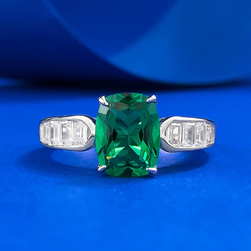 2024 Nieuwe S925 Zilver 7*9 Fat Square Nano Groene Ring Dameslicht Luxe Veelzijdige Ring