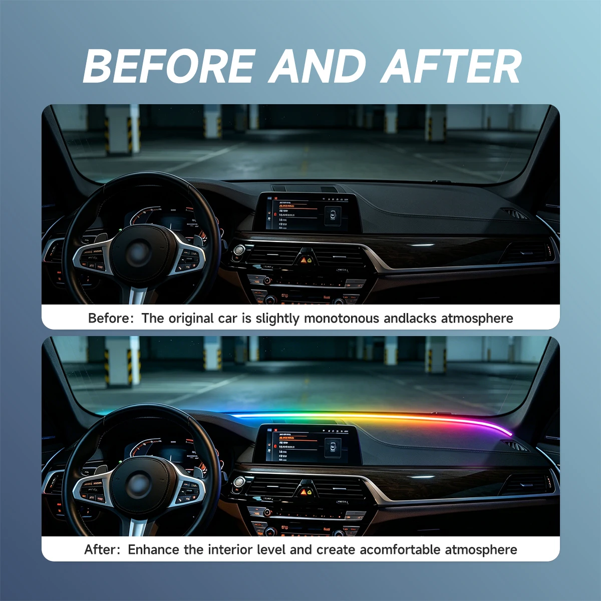 1.5M Car Dashboard Ambient Mood Light Front Windshield Gap Seal Strip RGB USB APP Remote Control Auto Interior Atmospere Lamp