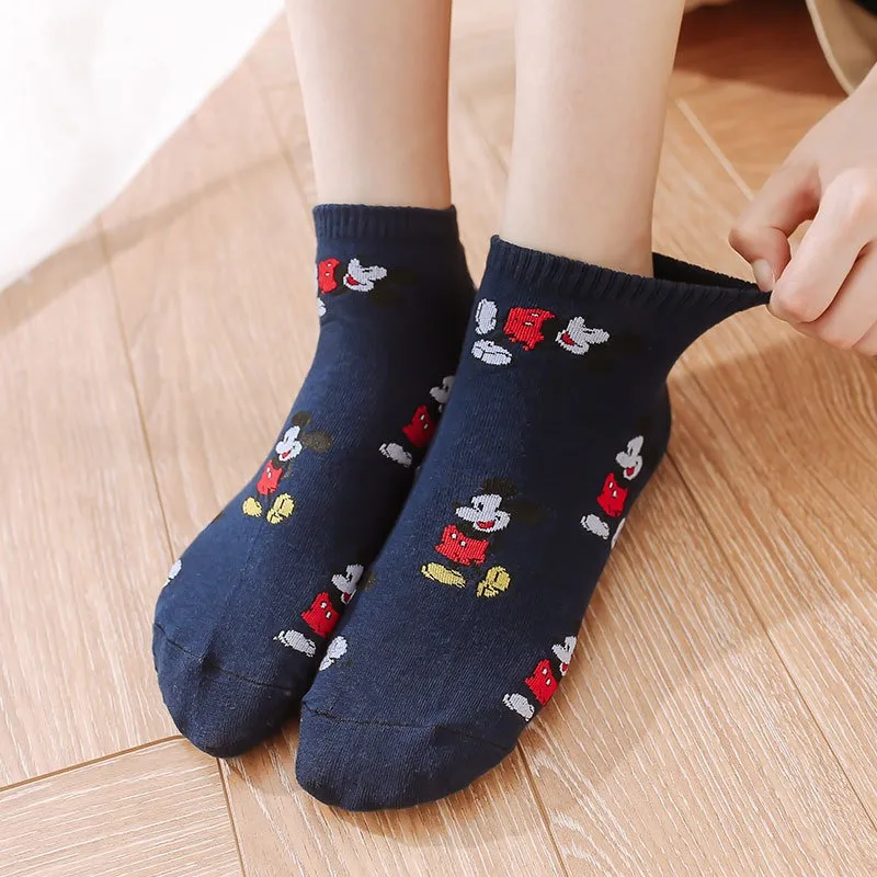 Disney-Calcetines de algodón de Mickey Mouse para mujer y niña, medias cortas deportivas transpirables de dibujos animados, informales, para verano