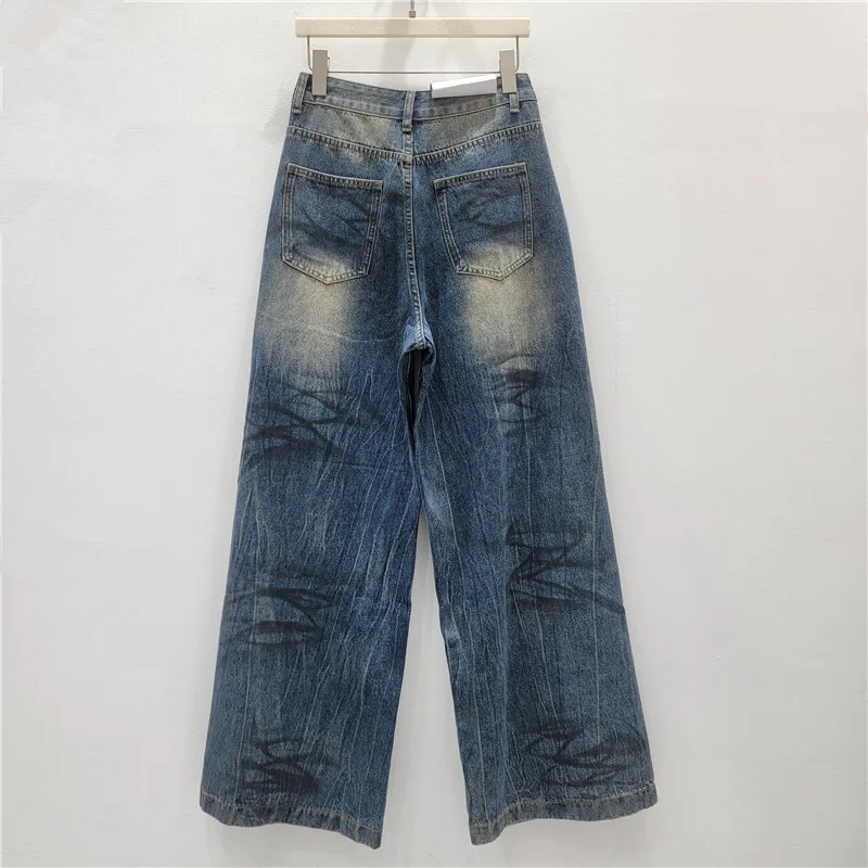 WTHT Mode frauen Gradienten Waschen Breite Bein Jeans 2025, Herbst Trendy Neue Hohe Taille Gerade Denim Hosen Weibliche 1LS2670