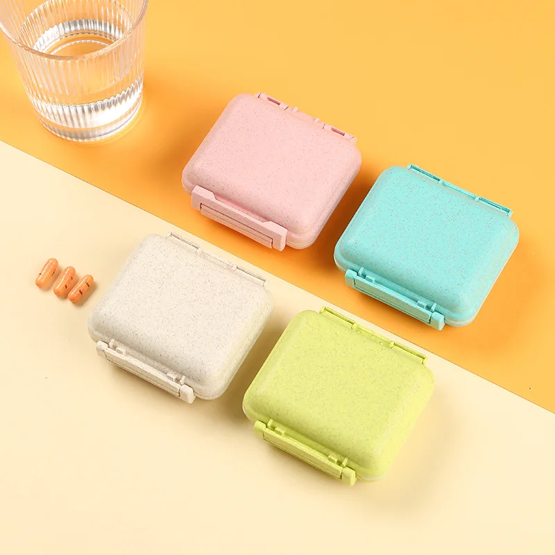 المحمولة القمح القش طبقة مزدوجة قفل ختم مقاوم للرطوبة 6-مقصورة صندوق دواء اللوحي المنظم حقيبة للتخزين