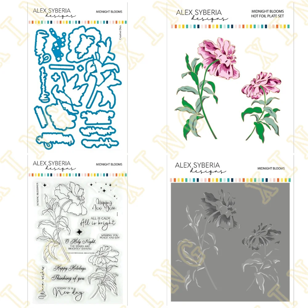 New Arrival Midnight Blooms Metal Cutting Dies Clear Stamps Stencil Hot Foil Scrapbook Diary Decoration Embossing Template