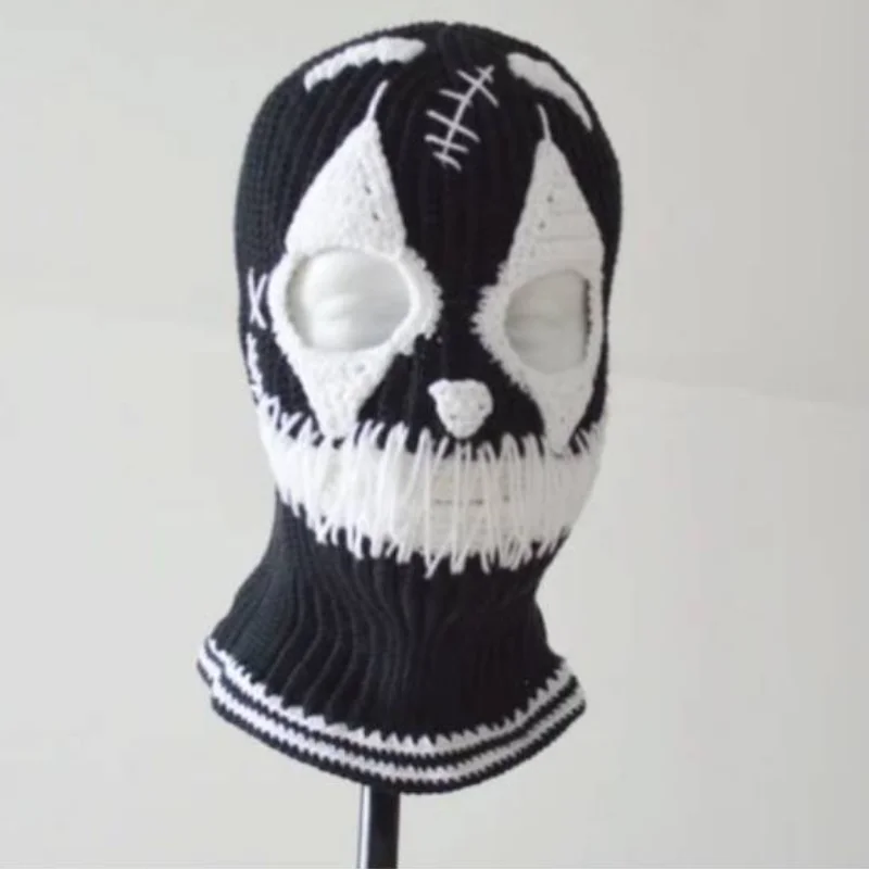 Mens Halloween Scary Funny Hat Balaclava Womens Knitted Warm Headgear Holiday Party Cosplay Bleeding Ghost Mask