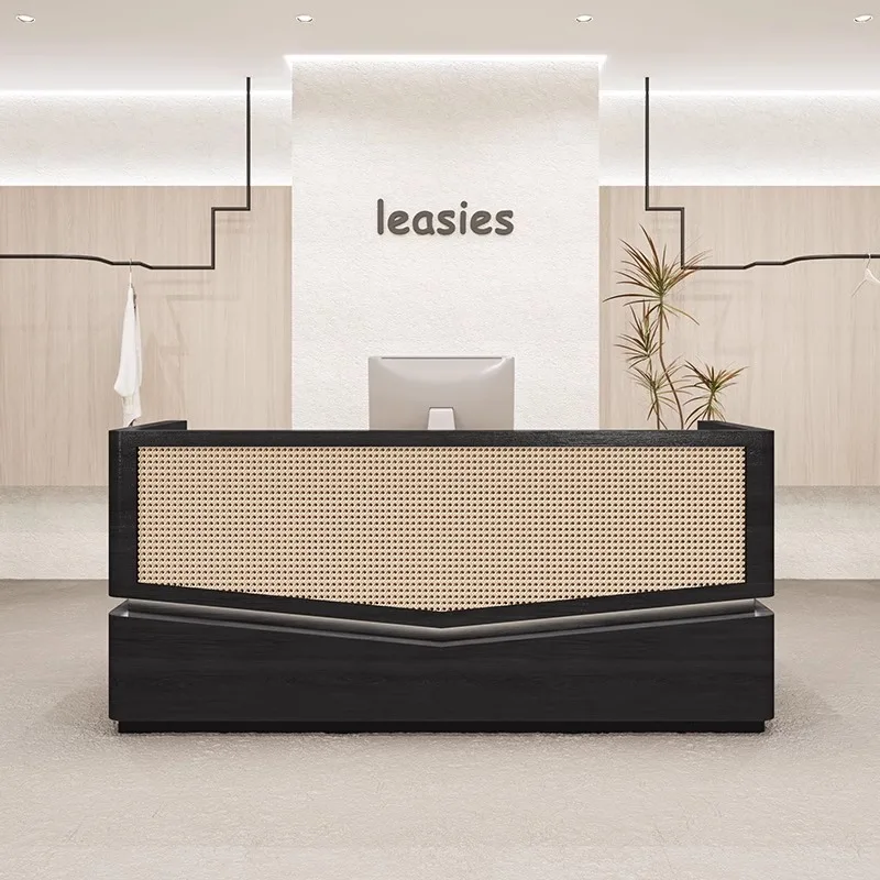 Japanese Bar Checkout Page Shop Small Counter Rattan Front Desk Customized Reception Desk Podium Stand Pulpitos Furniture