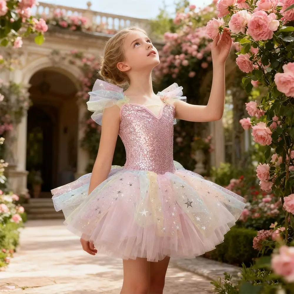 Fashion Sequin Kids Ballet Dress Modern Puffy Performance Clothes Shiny Party Dress Ballet Tutu Dance