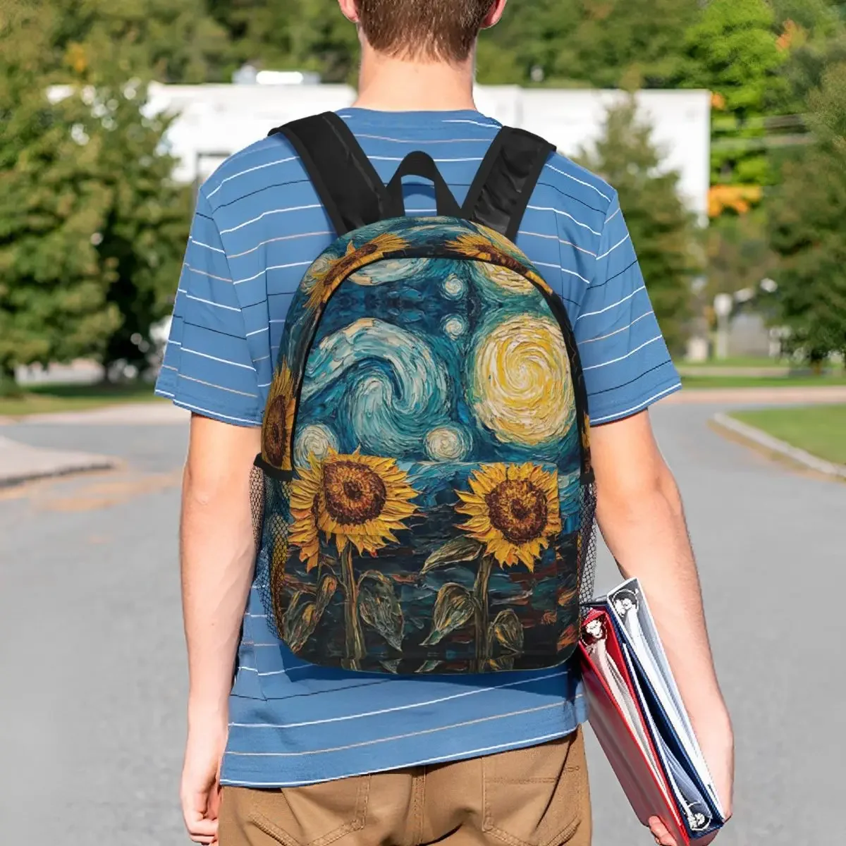 Mochilas Van Gogh con girasoles y noche estrellada, mochila para niños y niñas, mochila escolar para estudiantes, mochila para ordenador portátil, bolso de hombro de gran capacidad