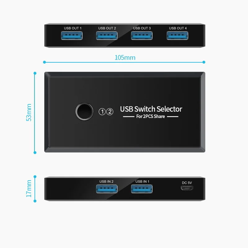 2 Ports USB 3.0 2.0 USB KVM Switch Switcher Cable 2 IN 4 OUT for PC Laptop Keyboard Mouse Printer Sharing Scanner Bluetooth Wifi