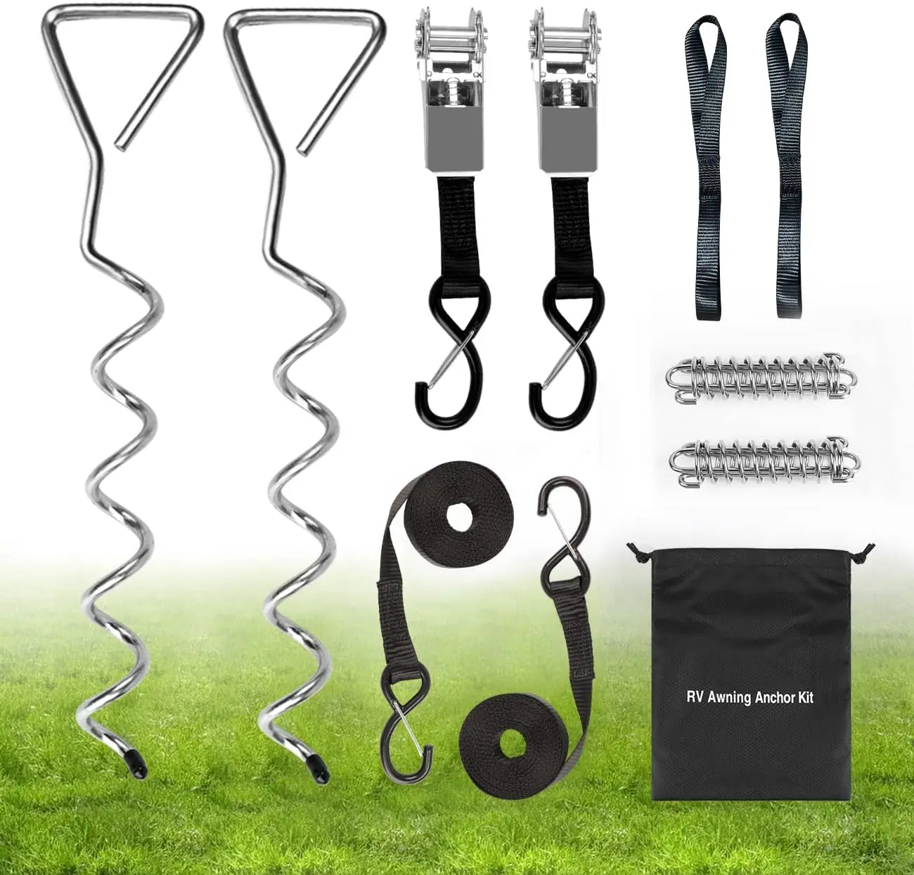 

RV Awning Tie Down Kit, Heavy Duty Camper Anchors with Ratchet Straps