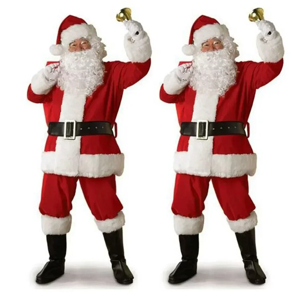 Santa Claus Cosplay Costume Christmas New Year Men Disguise Deluxe Classic Adults Set Carnival Holiday Party RolePlay Xmas Suits