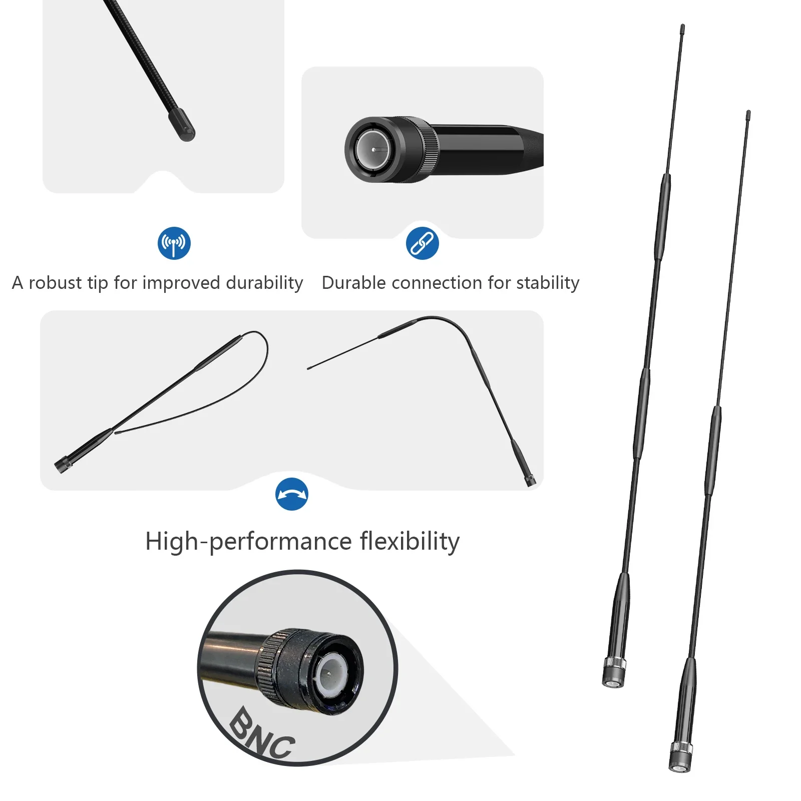 Antena RH901S BNC UHF VHF látigo suave Compatible con TK100 TK200 TH42AT Moto HT440 Vertex estándar 734, accesorio para walkie talkies