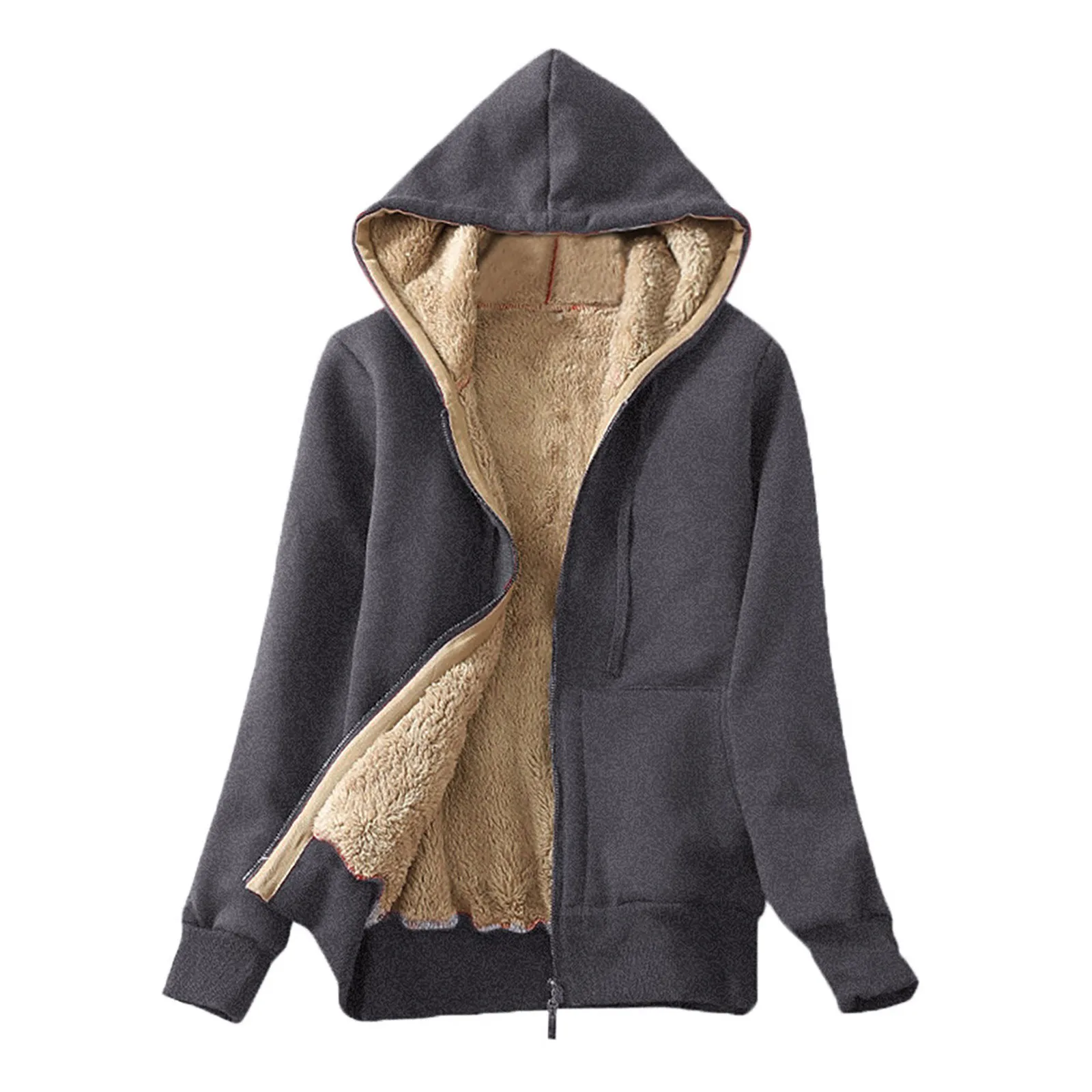 

Women's Casual Winter Warm Sherpa Lined Zip Up Hooded Sweatshirt Jacket Coat Comfy High Quality Warm Coat 2023