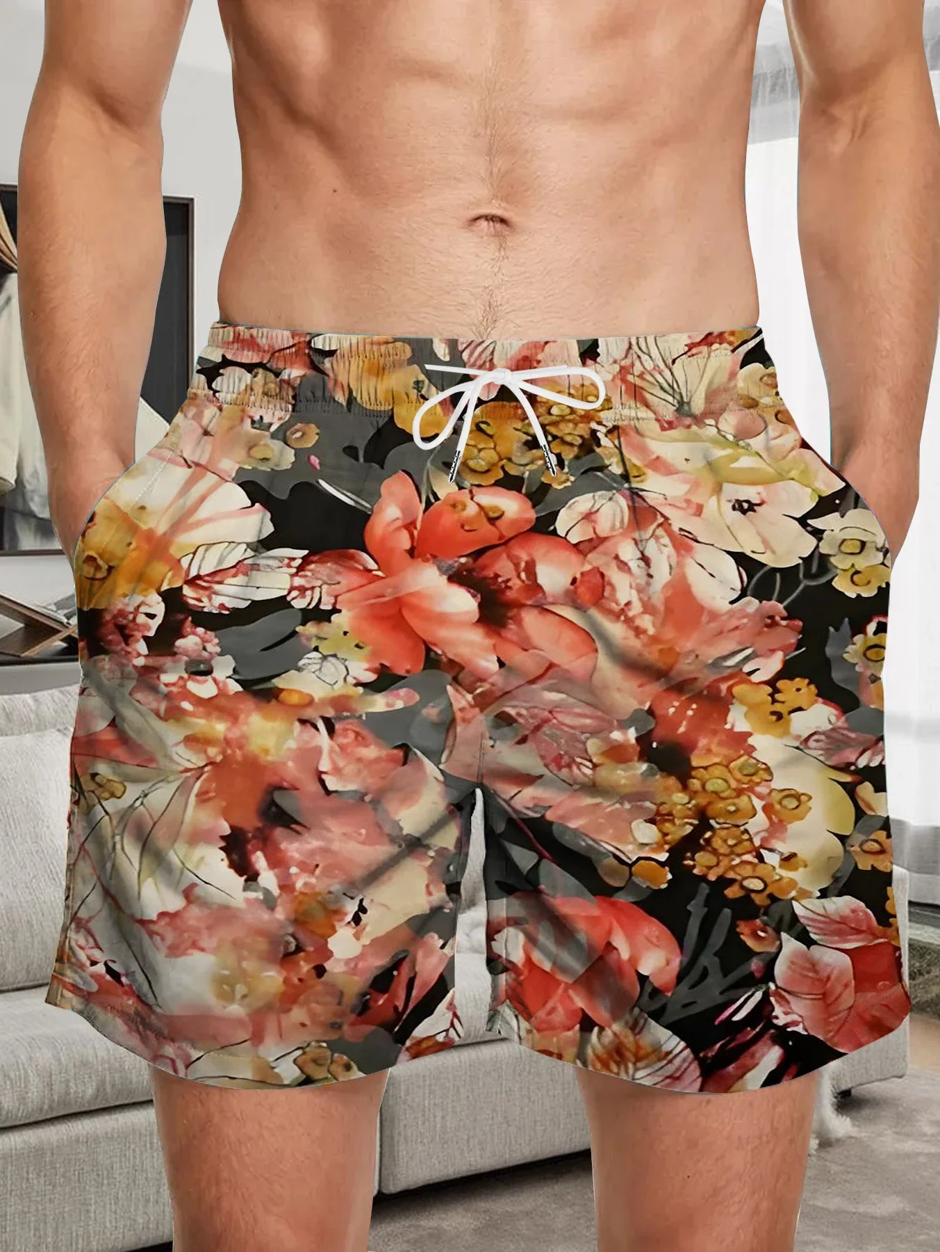 

Vintage Pattern Digital Printed Shorts Male Full Print Polyester Quick Dry Trunks