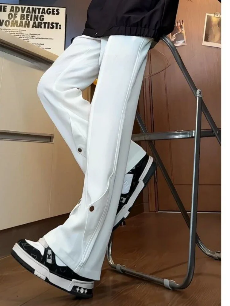 

Мужские белые брюки American High Street Sle из ледяного шелка, струящиеся, с эффектом высокого качества, слегка расклешенные, в стиле рабочей одежды, летние, с идеальной посадкой