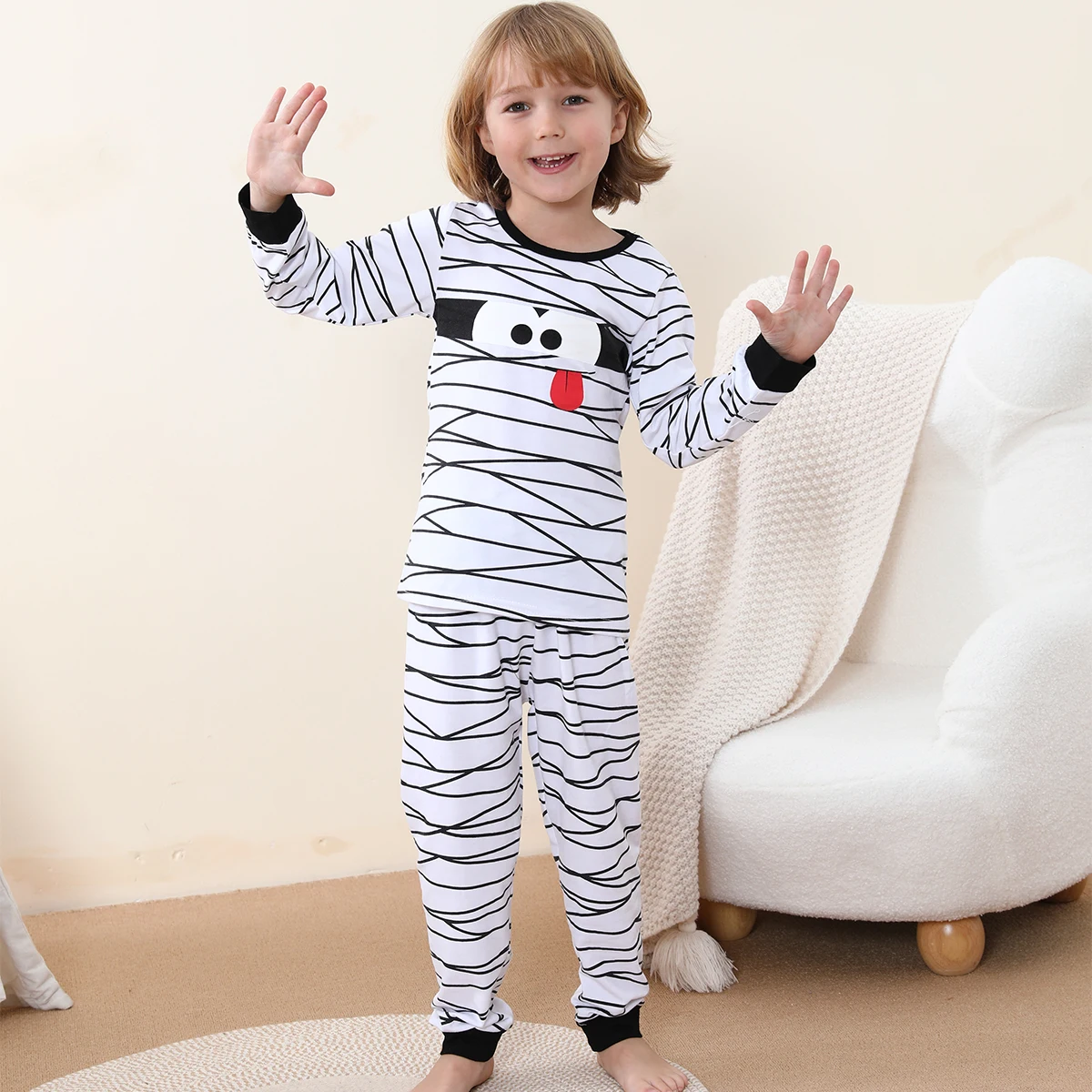 Mummy Costume Kids Halloween Pajamas Baby Boys Mummy Wrap Outfit Toddler Girl Cosplay Carnival Easter Purim Clothes Dress Up view 2