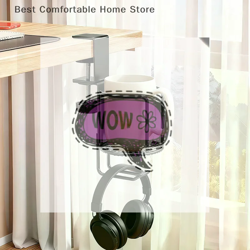 2 In 1 Desk Cup Holder With Headphone Hanger Holder, Anti-Spill Cup Holder-360° Rotation Stand Hook Suitable For Coffee Mups