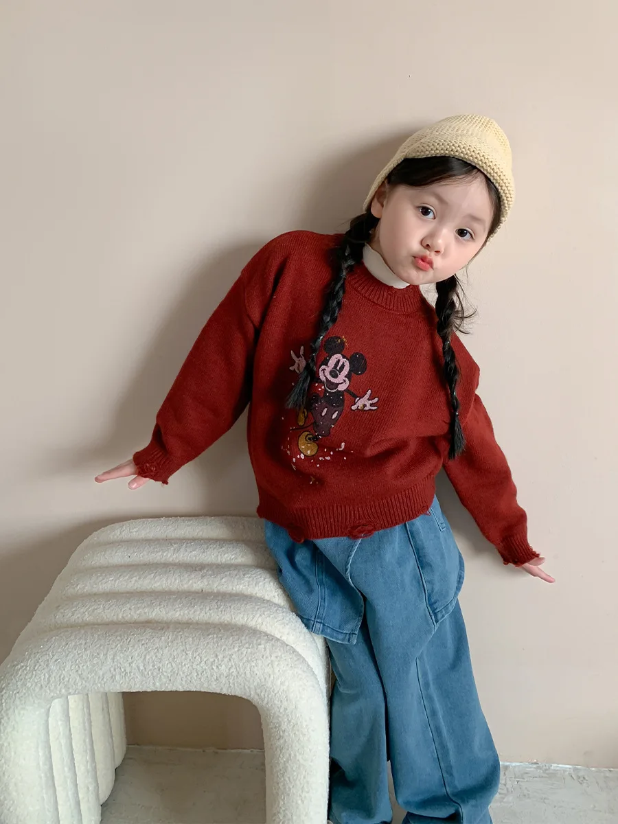 Weimu Children's Clothing Girls' Knitted Sweater 2024 Autumn New Collection Children's Korean Edition Casual Top Baby Clothes